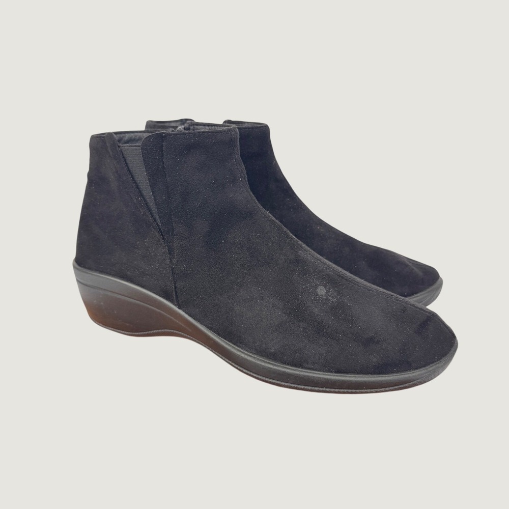 Arcopedico Wedge Ankle Boots Womens 40 9 Black Suede Comfort Minimalist Side Zip